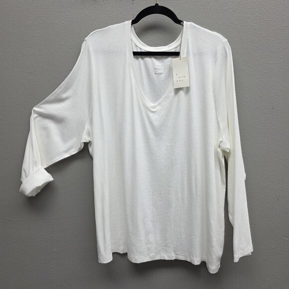 a new day Tops - A New Day Shirt Womens 3X White Long Sleeve V-Neck Soft Stretch Plus Top Modal